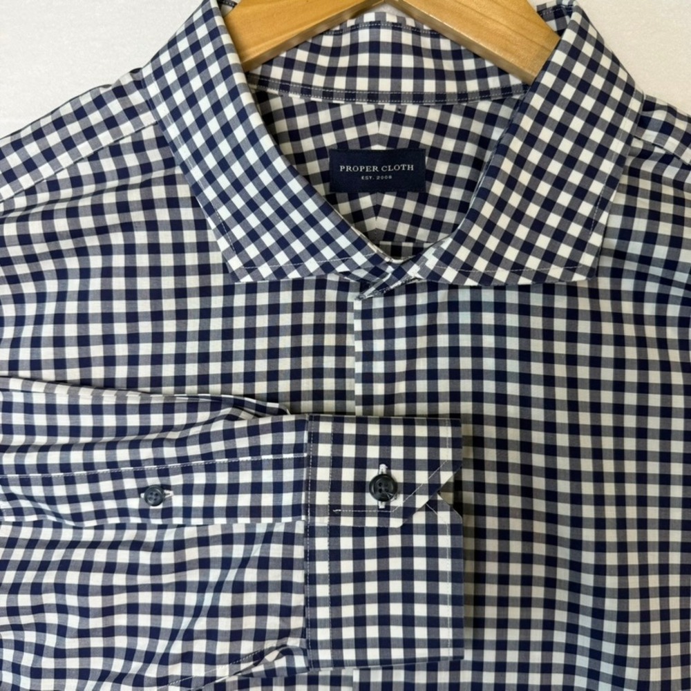 Proper Cloth Mens Navy White Gingham Check Cotton Button Down Shirt 19.5 3X